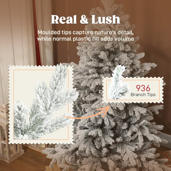 HOMCOM 5ft Flocked Christmas Tree with Hinged Realistic Tips, Wide Shape