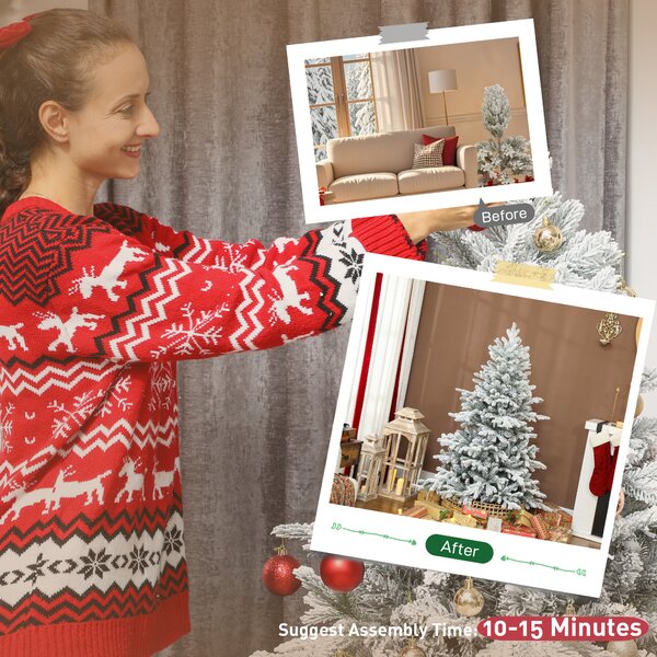 HOMCOM 5ft Flocked Christmas Tree with Hinged Realistic Tips, Wide Shape