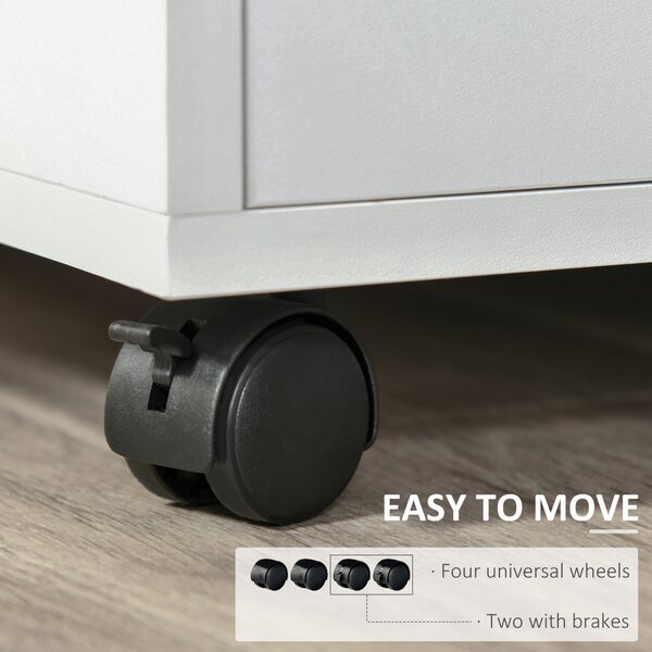 HOMCOM Mobile Printer Stand with Multiple Storage, Office Desk Side Unit on Wheels, Modern Design, 60L x 50W x 65.5H cm, White Aosom UK