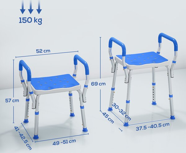 HOMCOM 57-69cm Aluminium Frame Bath Seat