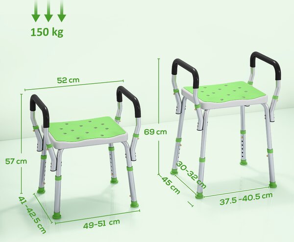 HOMCOM 57-69cm Aluminium Frame Bath Seat