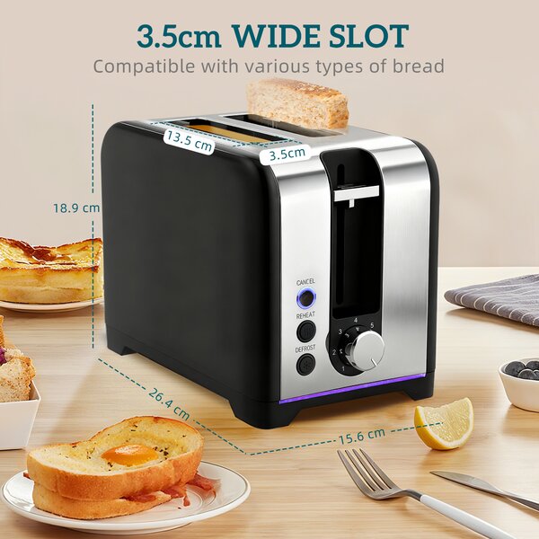 HOMCOM Simple Polished Toaster and Kettle Set - Black