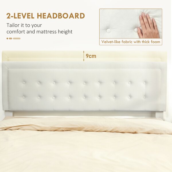 HOMCOM King Size Ottoman Bed Frame, with Front Drawer - Cream