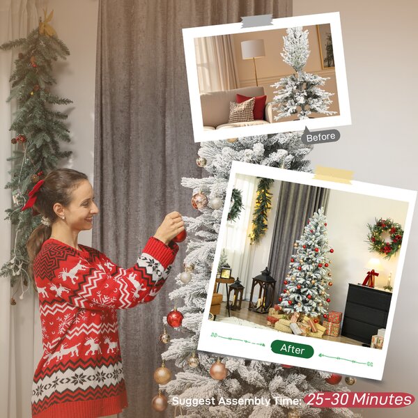 HOMCOM 7ft Flocked Artificial Christmas Tree