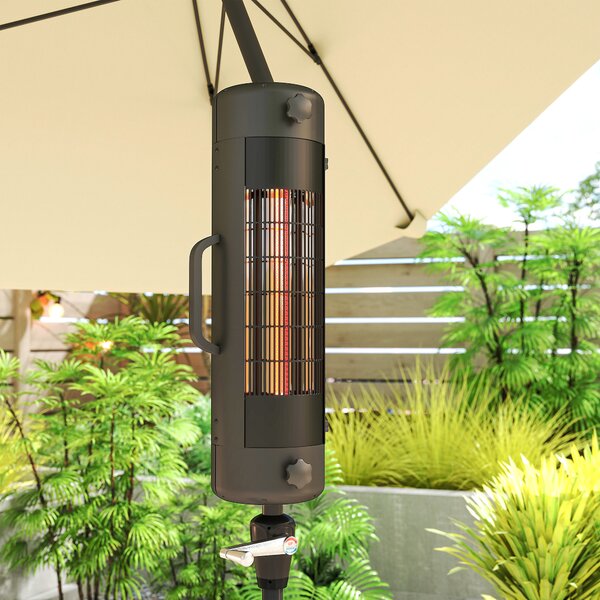 Outsunny Electric Umbrella Parasol Mounted Patio Heater for 25-70 mm Poles, 2000 W Outdoor Garden Heater with 2 Heat Setting, 6 ㎡ Coverage, Tip-Over Protection, Black