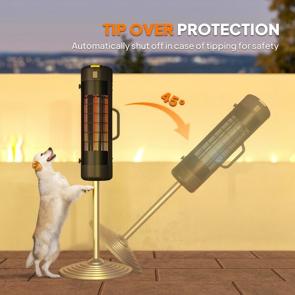 Outsunny Electric Umbrella Parasol Mounted Patio Heater for 25-70 mm Poles, 2000 W Outdoor Garden Heater with 2 Heat Setting, 6 ㎡ Coverage, Tip-Over Protection, Black