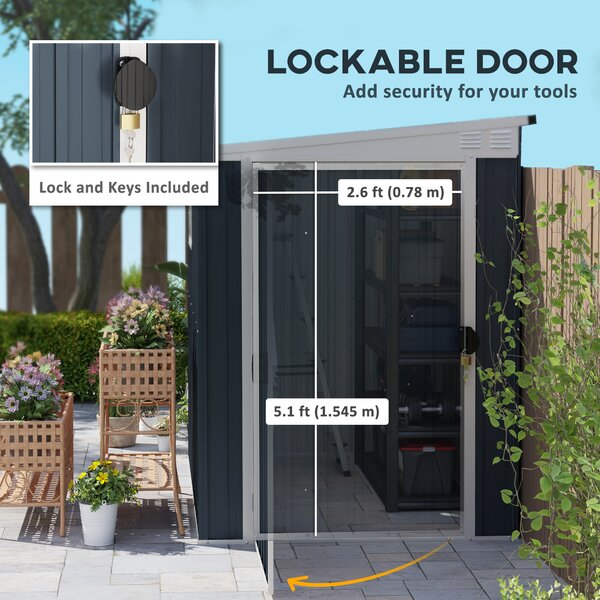 Outsunny 4 x 6ft Garden Metal Shed, Outdoor Storage Shed with Window, 2 Vents and Lockable Door for Garden, Patio, Dark Grey