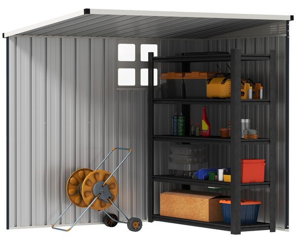 Outsunny 4 x 6ft Garden Metal Shed, Outdoor Storage Shed with Window, 2 Vents and Lockable Door for Garden, Patio, Dark Grey