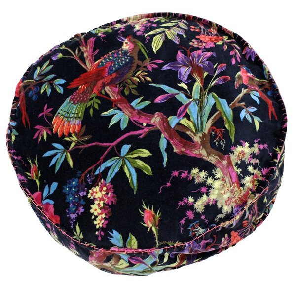 Paradise Round Filled Cushion 50cm x 12cm Black