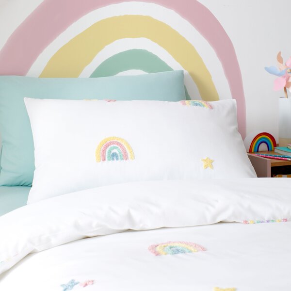 Tufted Rainbow Single Duvet Cover and Pillowcase Set