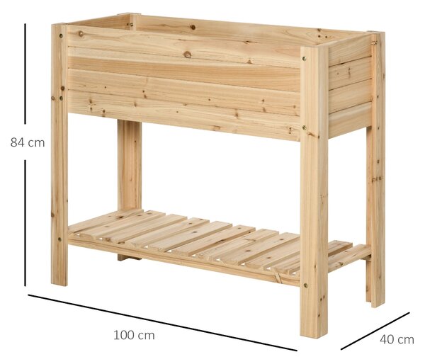 Outsunny Raised Planter Bed: Tall Wooden Garden Stand with Clapboard Sides, Natural Wood Finish, 100 x 40 x 84cm Aosom UK