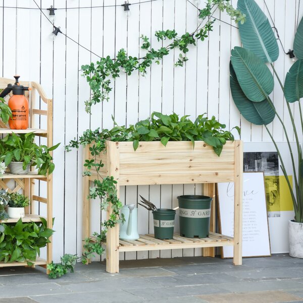 Outsunny Raised Planter Bed: Tall Wooden Garden Stand with Clapboard Sides, Natural Wood Finish, 100 x 40 x 84cm Aosom UK