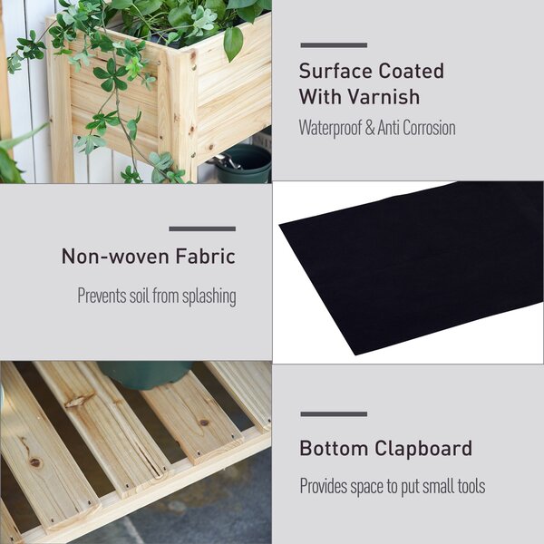Outsunny Raised Planter Bed: Tall Wooden Garden Stand with Clapboard Sides, Natural Wood Finish, 100 x 40 x 84cm Aosom UK