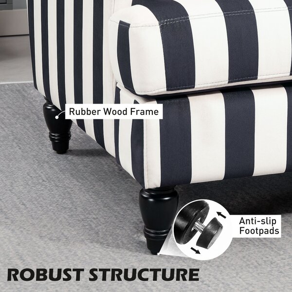 HOMCOM Modern Accent Chair, Velvet Single Sofa Armchair with Stripe, Turned Legs and Wide Seat, Upholstered Snuggle Chair for Living Room, Bedroom, Black and White