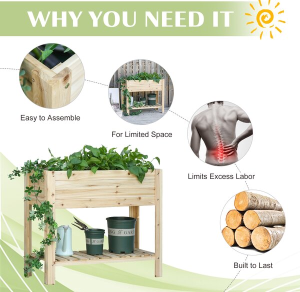 Outsunny Raised Planter Bed: Tall Wooden Garden Stand with Clapboard Sides, Natural Wood Finish, 100 x 40 x 84cm Aosom UK