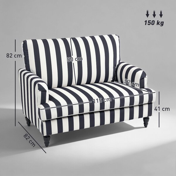 HOMCOM Modern Accent Chair, Velvet Single Sofa Armchair with Stripe, Turned Legs and Wide Seat, Upholstered Snuggle Chair for Living Room, Bedroom, Black and White