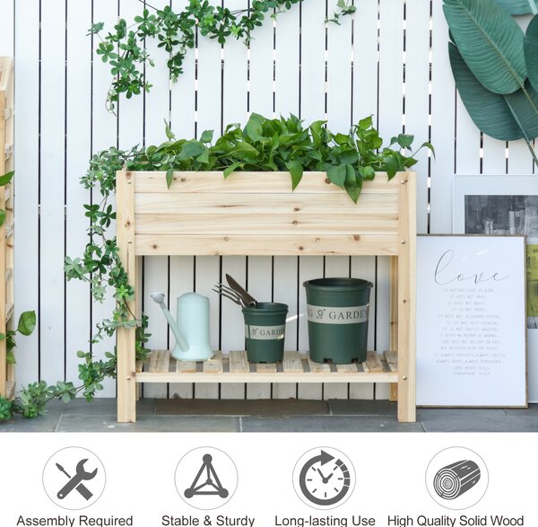 Outsunny Raised Planter Bed: Tall Wooden Garden Stand with Clapboard Sides, Natural Wood Finish, 100 x 40 x 84cm Aosom UK