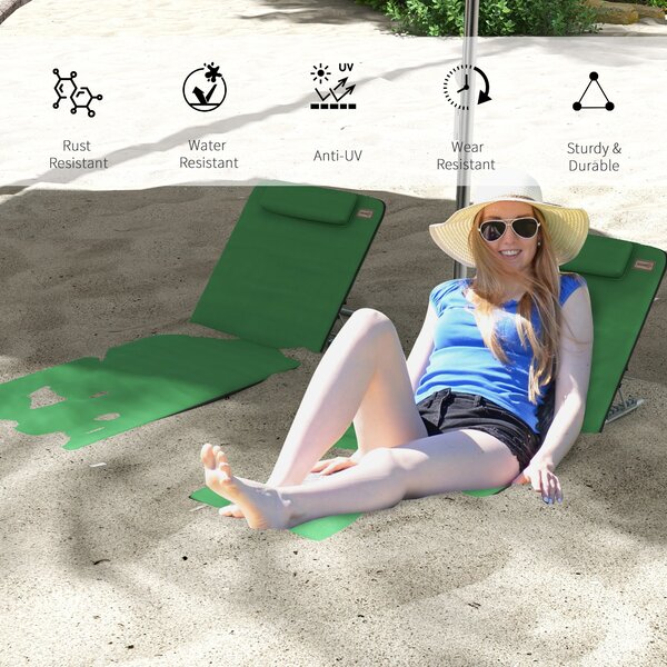 Outsunny Reclining Beach Duo: Metal Frame Loungers with PE Fabric, Includes Pillows, 2 Pieces, Green Aosom UK