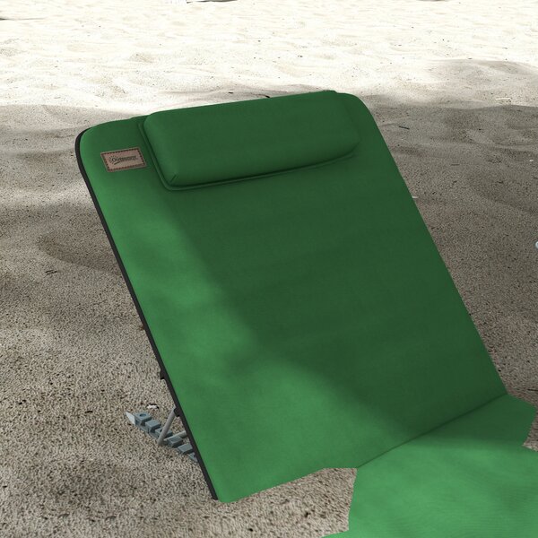 Outsunny Reclining Beach Duo: Metal Frame Loungers with PE Fabric, Includes Pillows, 2 Pieces, Green Aosom UK