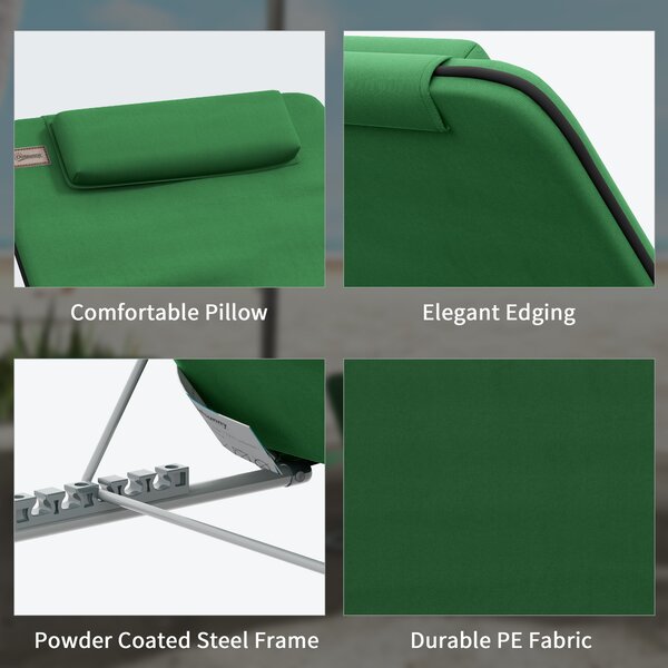 Outsunny Reclining Beach Duo: Metal Frame Loungers with PE Fabric, Includes Pillows, 2 Pieces, Green Aosom UK