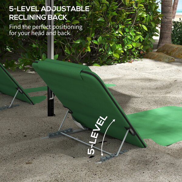 Outsunny Reclining Beach Duo: Metal Frame Loungers with PE Fabric, Includes Pillows, 2 Pieces, Green Aosom UK
