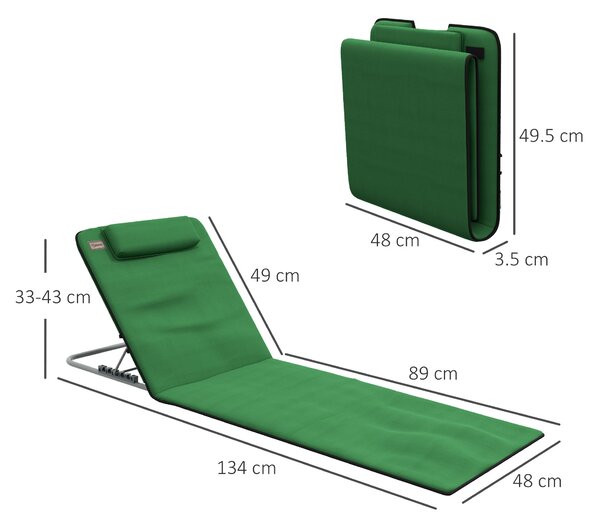 Outsunny Reclining Beach Duo: Metal Frame Loungers with PE Fabric, Includes Pillows, 2 Pieces, Green Aosom UK