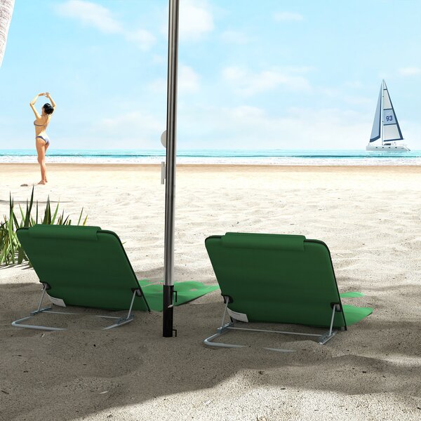 Outsunny Reclining Beach Duo: Metal Frame Loungers with PE Fabric, Includes Pillows, 2 Pieces, Green Aosom UK