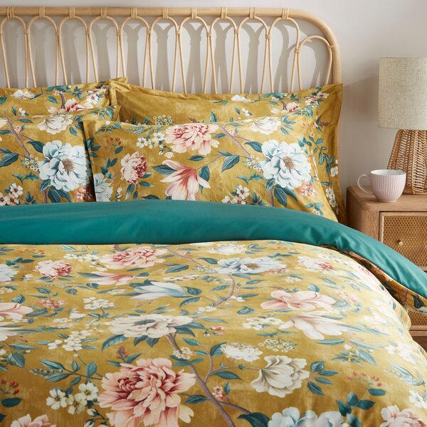 Ula Blooms Ochre Luxury Velvet Duvet Cover and Pillowcase Set