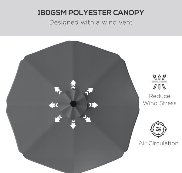Outsunny Solar Patio Umbrella with LED and Tilt, Outdoor Market Table Umbrella Parasol with Crank, 3 x 3 (m), Dark Grey