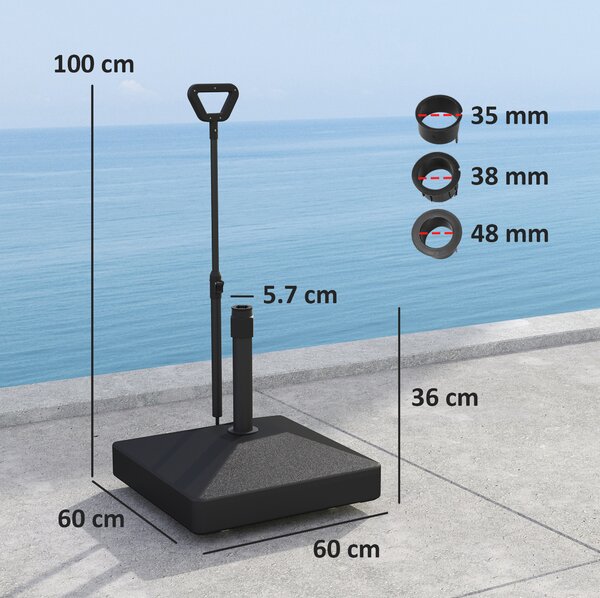 Outsunny Garden Parasol Base with Adjustable Wheels and Handle, Garden Sun Umbrella Base Parasol Stand, Filled Up to 55kg Stand/45kg Water, Black