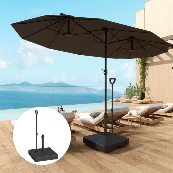 Outsunny Garden Parasol Base with Adjustable Wheels and Handle, Garden Sun Umbrella Base Parasol Stand, Filled Up to 55kg Stand/45kg Water, Black