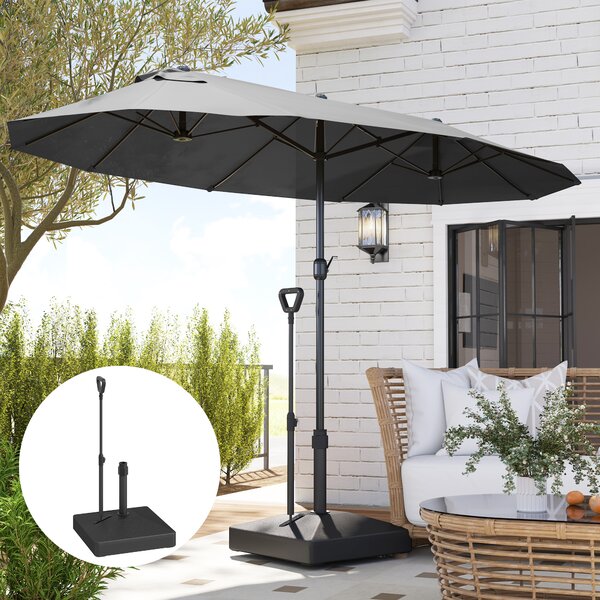 Outsunny Garden Parasol Base with Adjustable Wheels and Handle, Garden Sun Umbrella Base Parasol Stand, Filled Up to 55kg Stand/45kg Water, Black