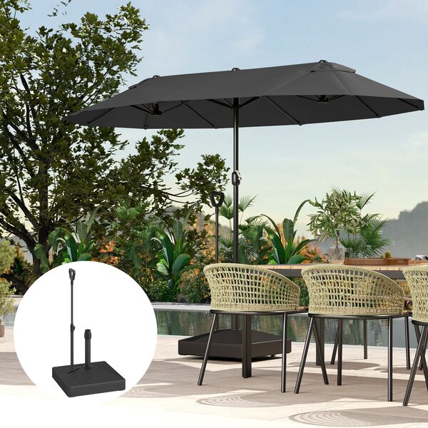 Outsunny Garden Parasol Base with Adjustable Wheels and Handle, Garden Sun Umbrella Base Parasol Stand, Filled Up to 55kg Stand/45kg Water, Black