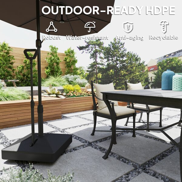 Outsunny Garden Parasol Base with Adjustable Wheels and Handle, Garden Sun Umbrella Base Parasol Stand, Filled Up to 55kg Stand/45kg Water, Black