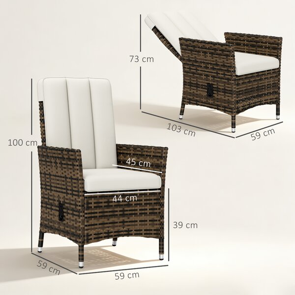 Outsunny Rattan Garden Recliner Chair, Wicker Reclining Armchair with Adjustable Backrest and Cushion, Outdoor Lounge Sun Lounger with Armrests for Patio Balcony Porch, Cream White
