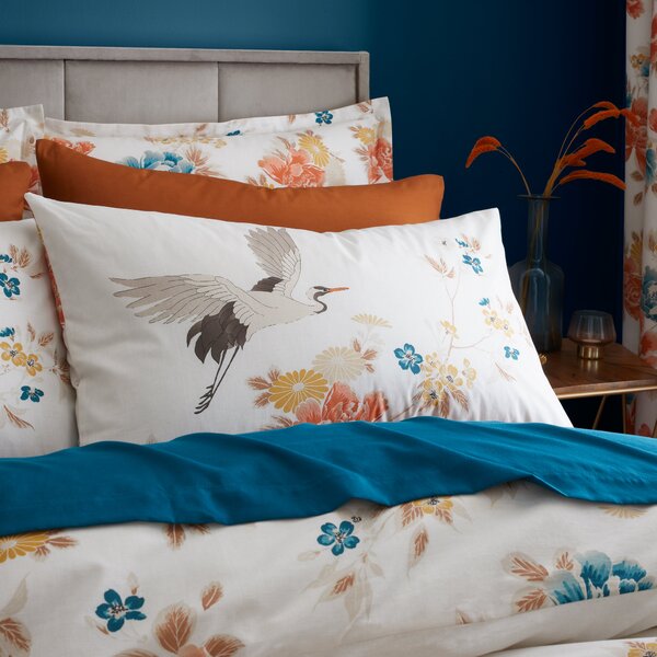 Akemi Cranes Natural Duvet Cover and Pillowcase Set