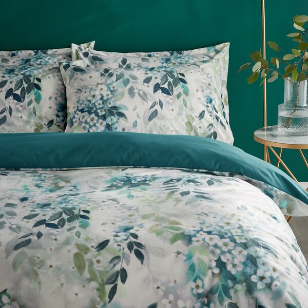 Flo Trailing Leaf Teal Luxury Velvet Duvet Cover and Pillowcase Set