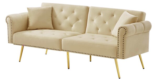 2-Seater Modern Sofa Bed with Velvet Upholstery and Adjustable Backrests, Daybed Perfect for Living Room, 177L x 74W x 71H cm, Beige Aosom UK