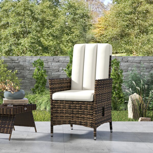 Outsunny Rattan Garden Recliner Chair, Wicker Reclining Armchair with Adjustable Backrest and Cushion, Outdoor Lounge Sun Lounger with Armrests for Patio Balcony Porch, Cream White
