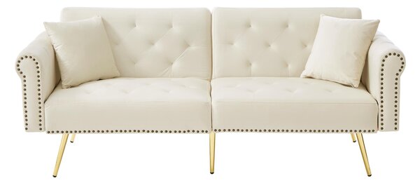 2-Seater Modern Sofa Bed with Independent Backrests, Gold-Plated Metal Feet, Velvet Couch for Living Room, 177L x 74W x 71H cm, White Aosom UK