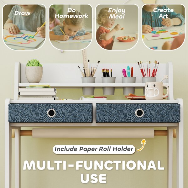 AIYAPLAY Art Table and Chair Set for children, Kids Art Desk and Chair Set with Storage Shelf and Drawers