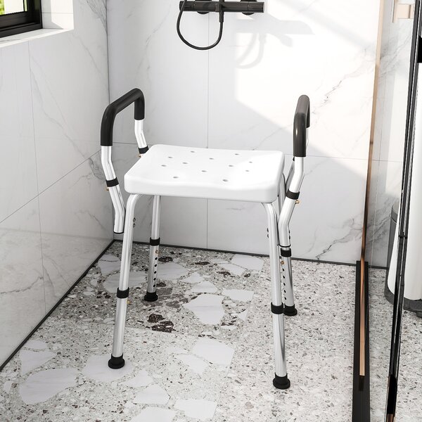 HOMCOM Aluminium Frame Bath Seat, Adjustable Height & Anti-Slip, for Comfortable Showering, 57-69cm Aosom UK