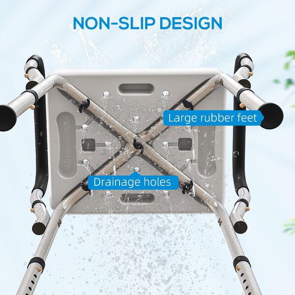 HOMCOM Aluminium Frame Bath Seat, Adjustable Height & Anti-Slip, for Comfortable Showering, 57-69cm Aosom UK