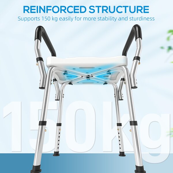 HOMCOM Aluminium Frame Bath Seat, Adjustable Height & Anti-Slip, for Comfortable Showering, 57-69cm Aosom UK