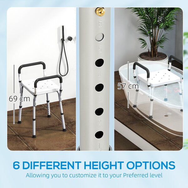 HOMCOM Aluminium Frame Bath Seat, Adjustable Height & Anti-Slip, for Comfortable Showering, 57-69cm Aosom UK