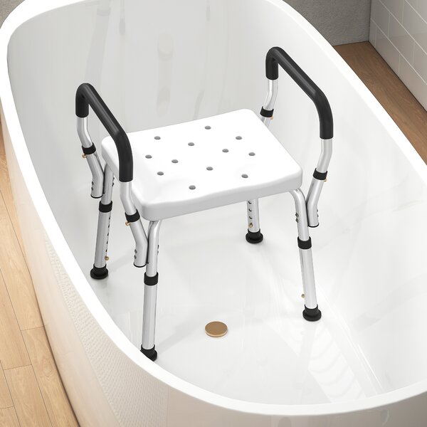 HOMCOM Aluminium Frame Bath Seat, Adjustable Height & Anti-Slip, for Comfortable Showering, 57-69cm Aosom UK