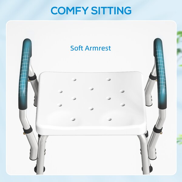 HOMCOM Aluminium Frame Bath Seat, Adjustable Height & Anti-Slip, for Comfortable Showering, 57-69cm Aosom UK