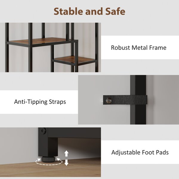 HOMCOM Seven-Tier Geometric Bookcase - Brown/Black