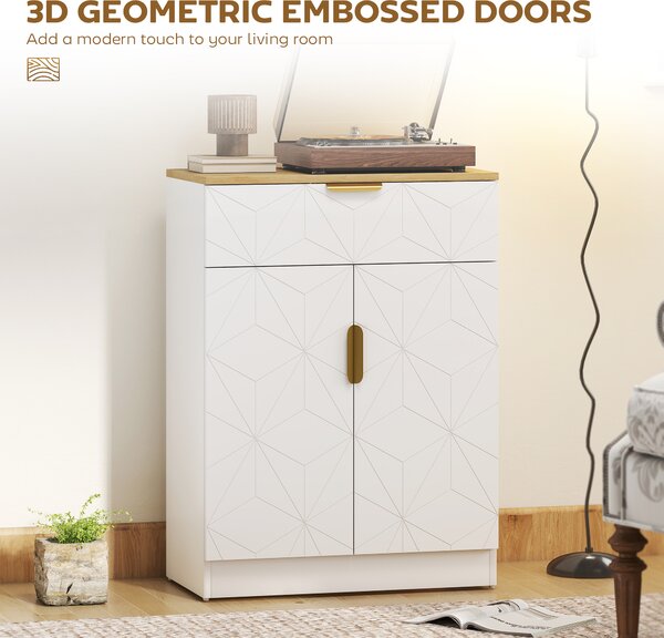 HOMCOM Sideboard Storage Cabinet, Modern Storage Cupboard with Drawer and Adjustable Shelf for Living Room, Kitchen, Dining Room, Entryway, White