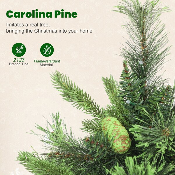 HOMCOM 180cm Carolina Pine Christmas Tree with Colourful DIY Synchronized LED Lights and Remote